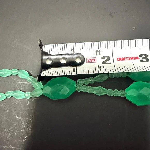 Vtg Green Uranium Glass Beaded Necklace UV Reactive Vaseline Glass Glows Flapper - Picture 14 of 16